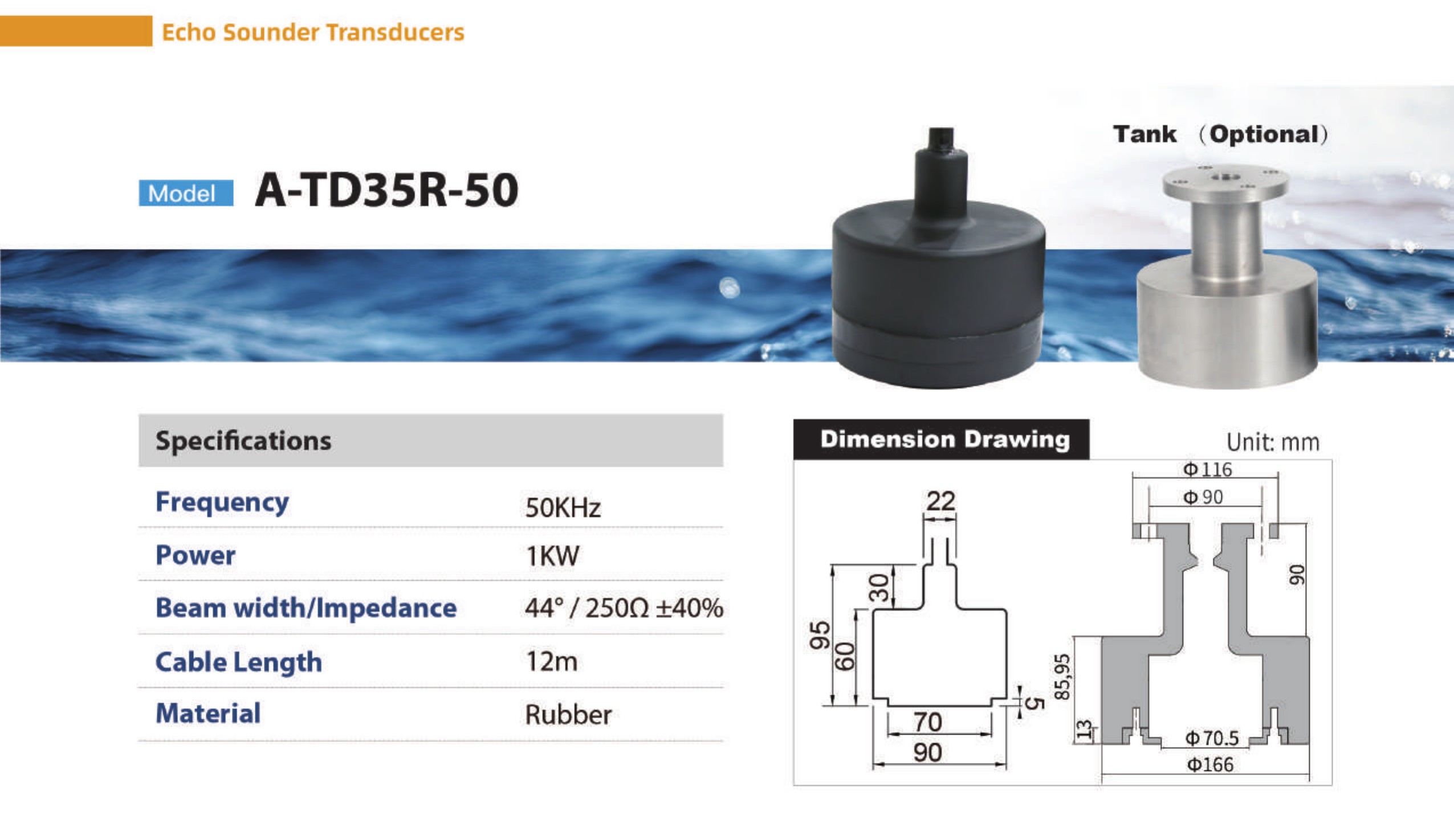 OVA transducer A-TD35R-50 technical sheet