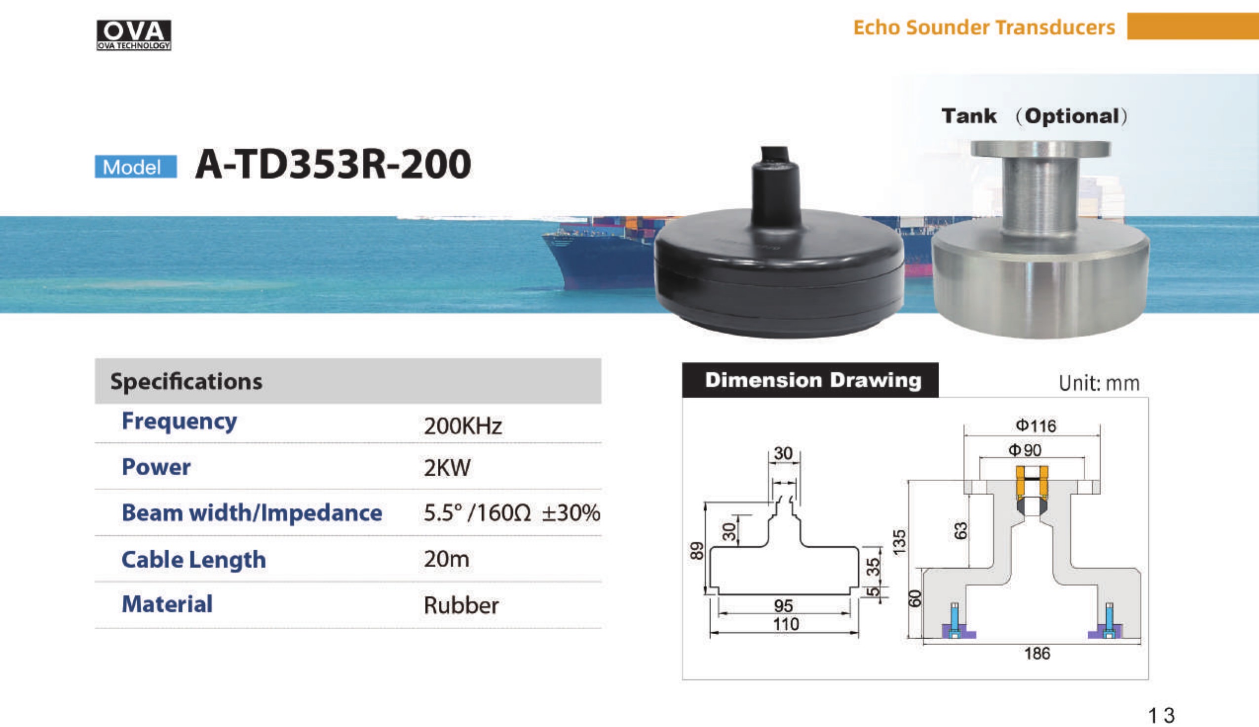 OVA transducer A-TD353R-200 technical sheet