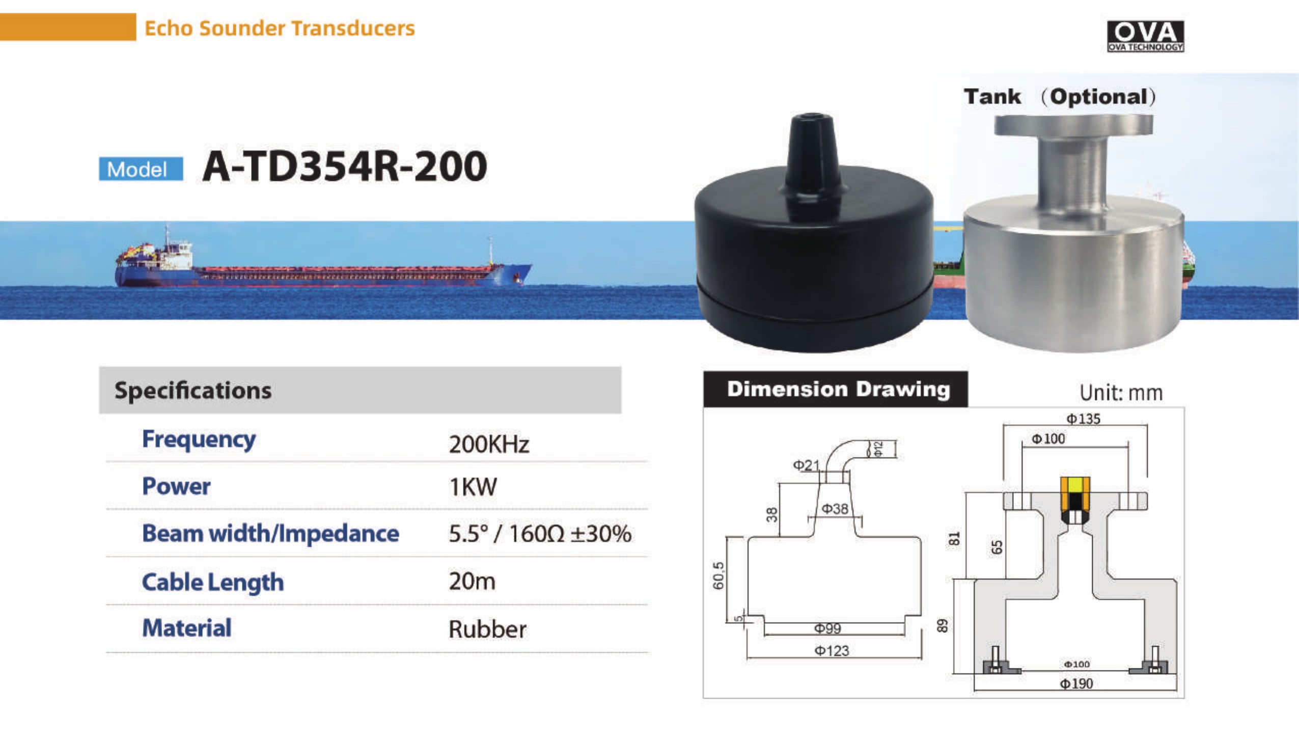OVA transducer A-TD354R-200 technical sheet