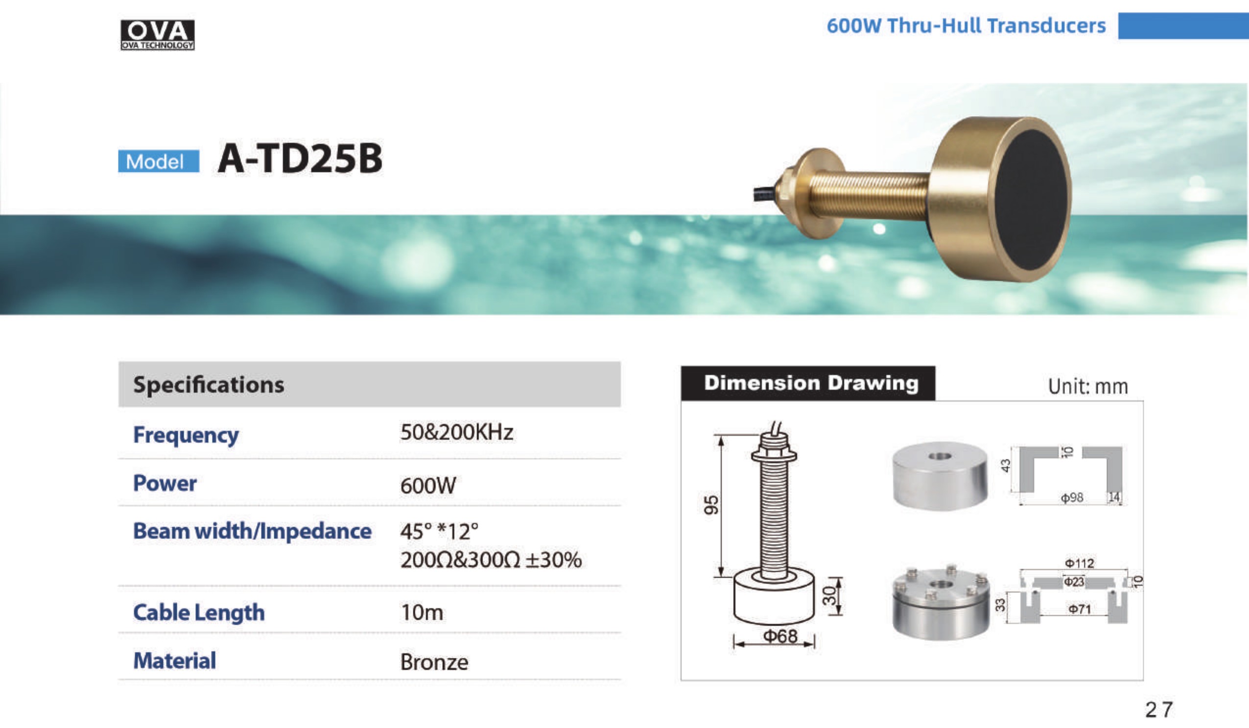 OVA transducer A-TD25B technical sheet