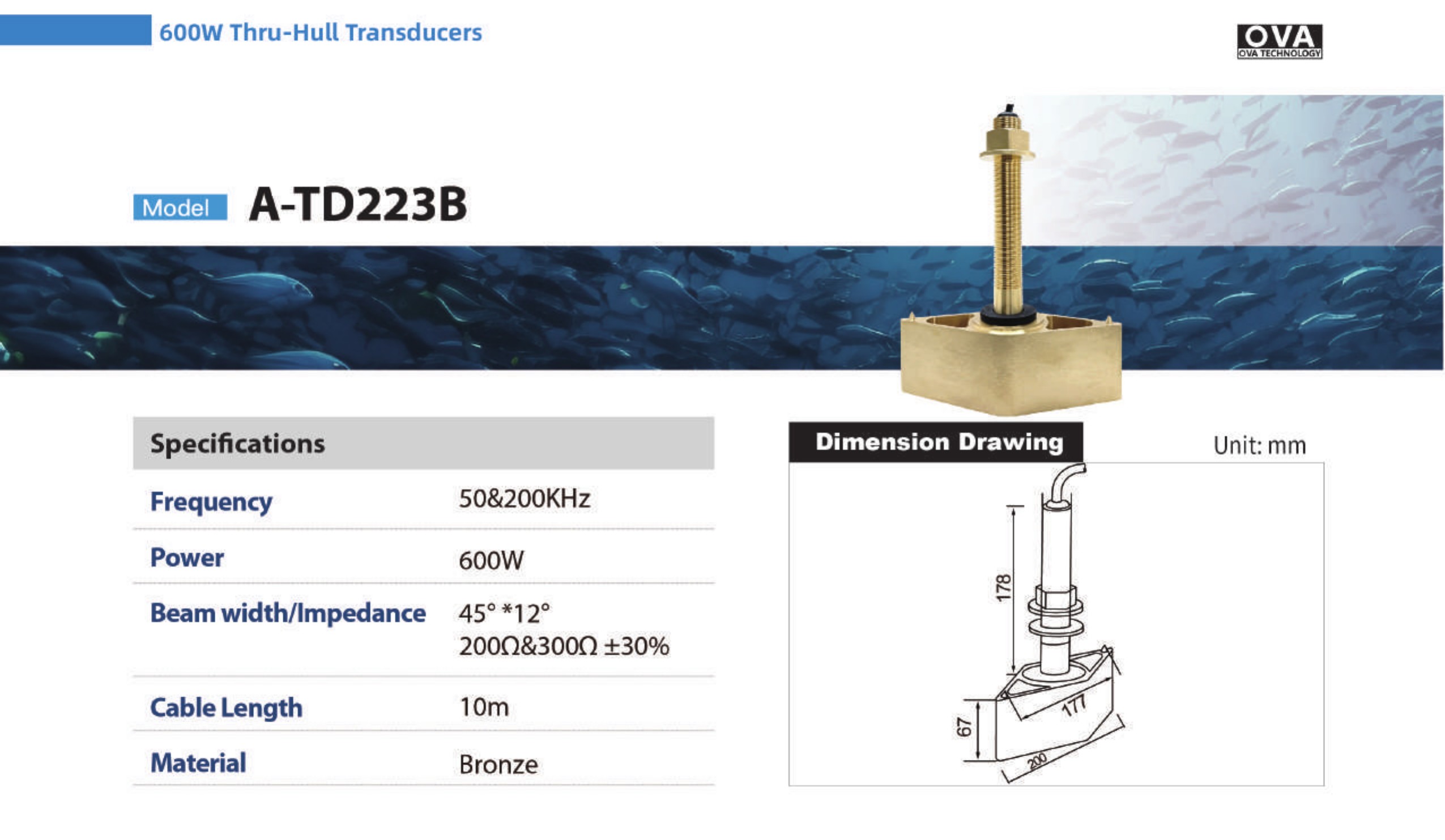 OVA transducer A-TD223B technical sheet