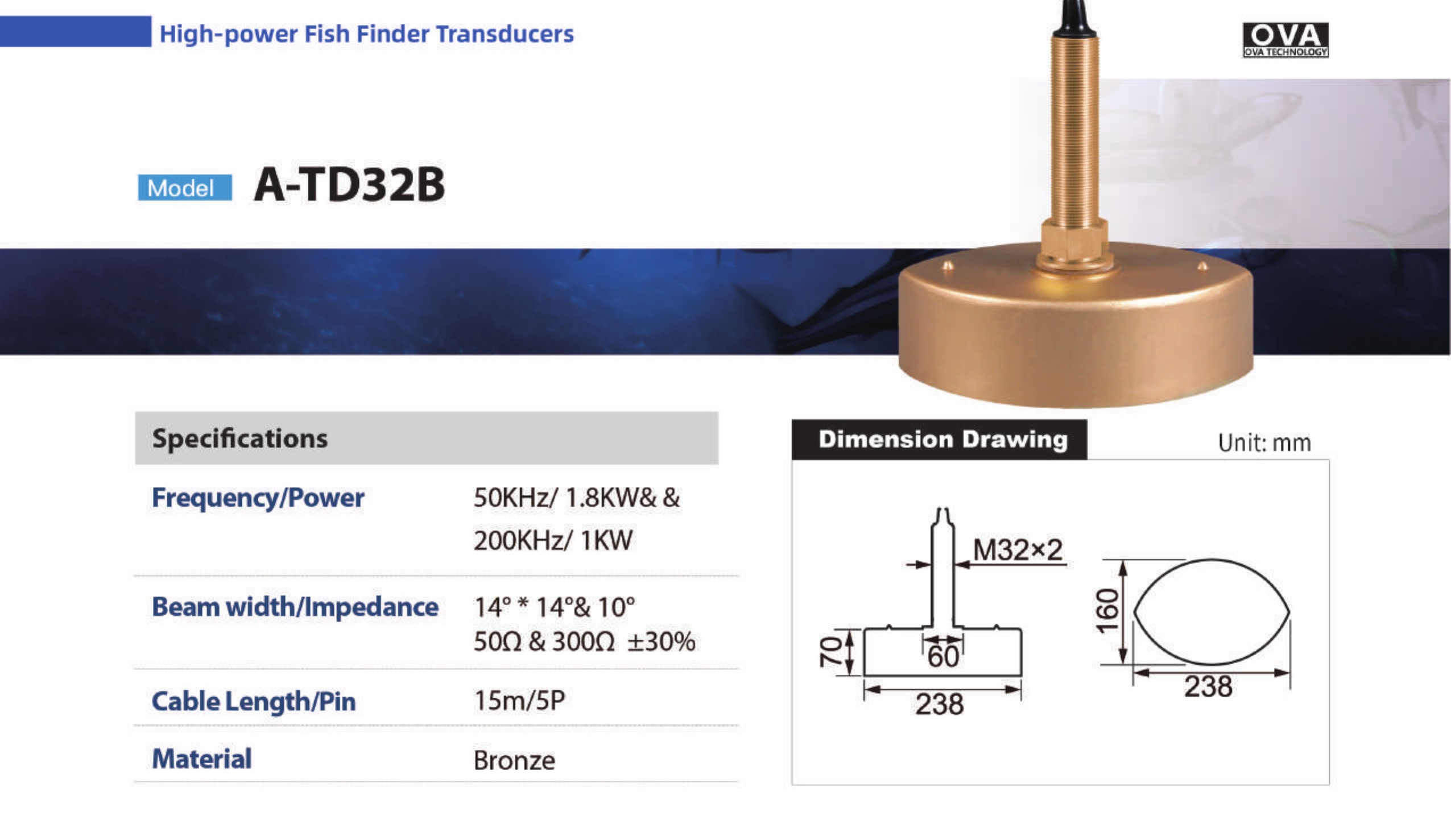 OVA transducer A-TD32B technical sheet