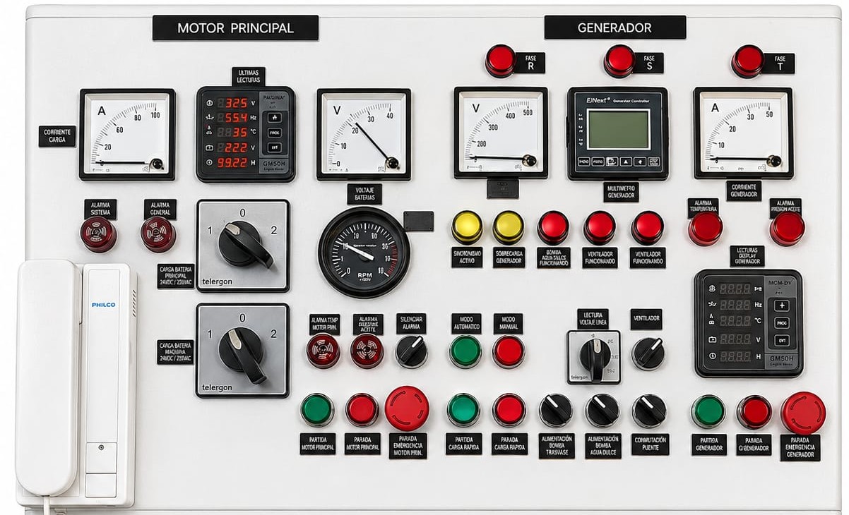 Tablero MC NIKOLA-03 para control de motor principal y generador.